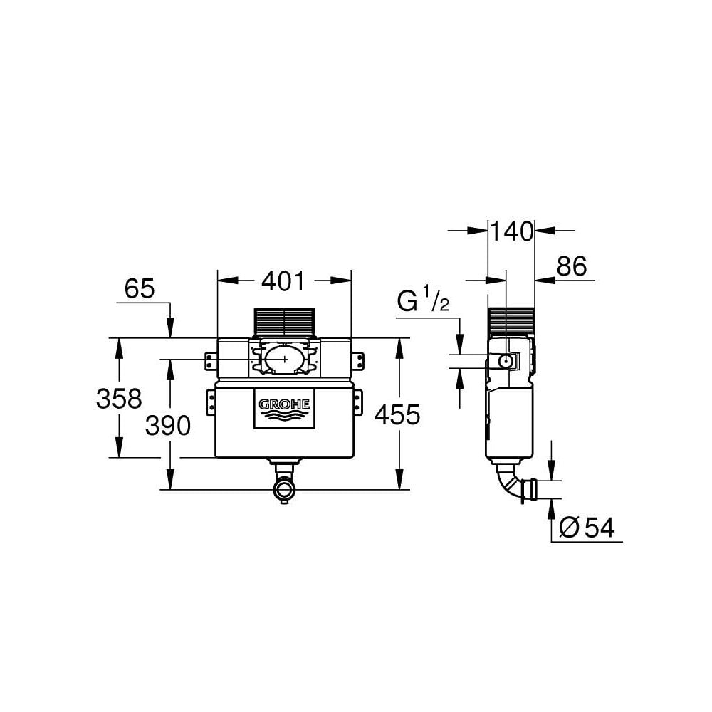 Grohe cistern with flushpipe, 0.82m