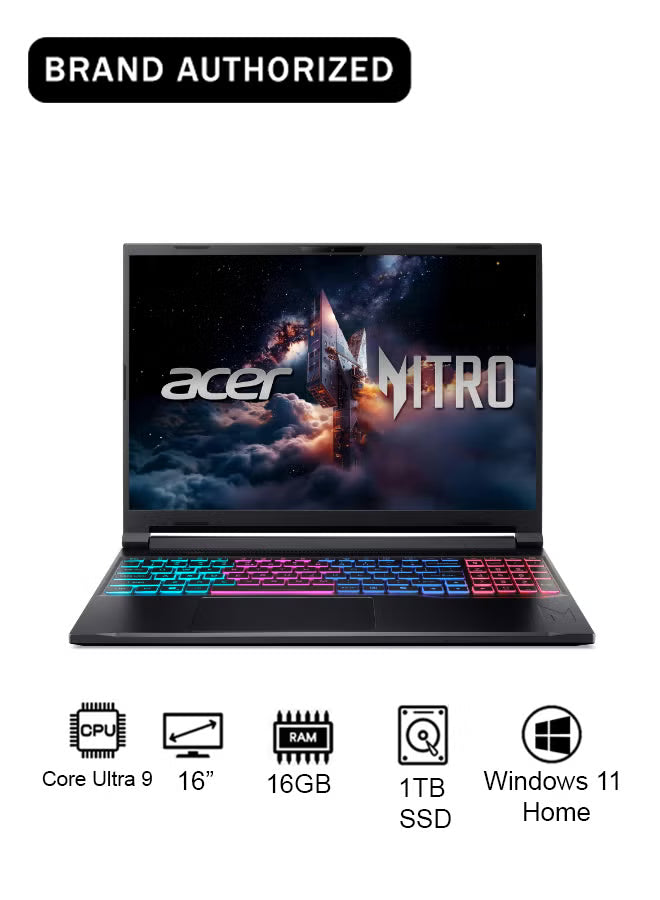 Acer Nitro V16S Slim Gaming Laptop 14th Gen Intel Core 9-270H, 16GB DDR5, 1TB SSD, RTX 5070 8GB, 16" WQXGA 180Hz IPS Display – Black