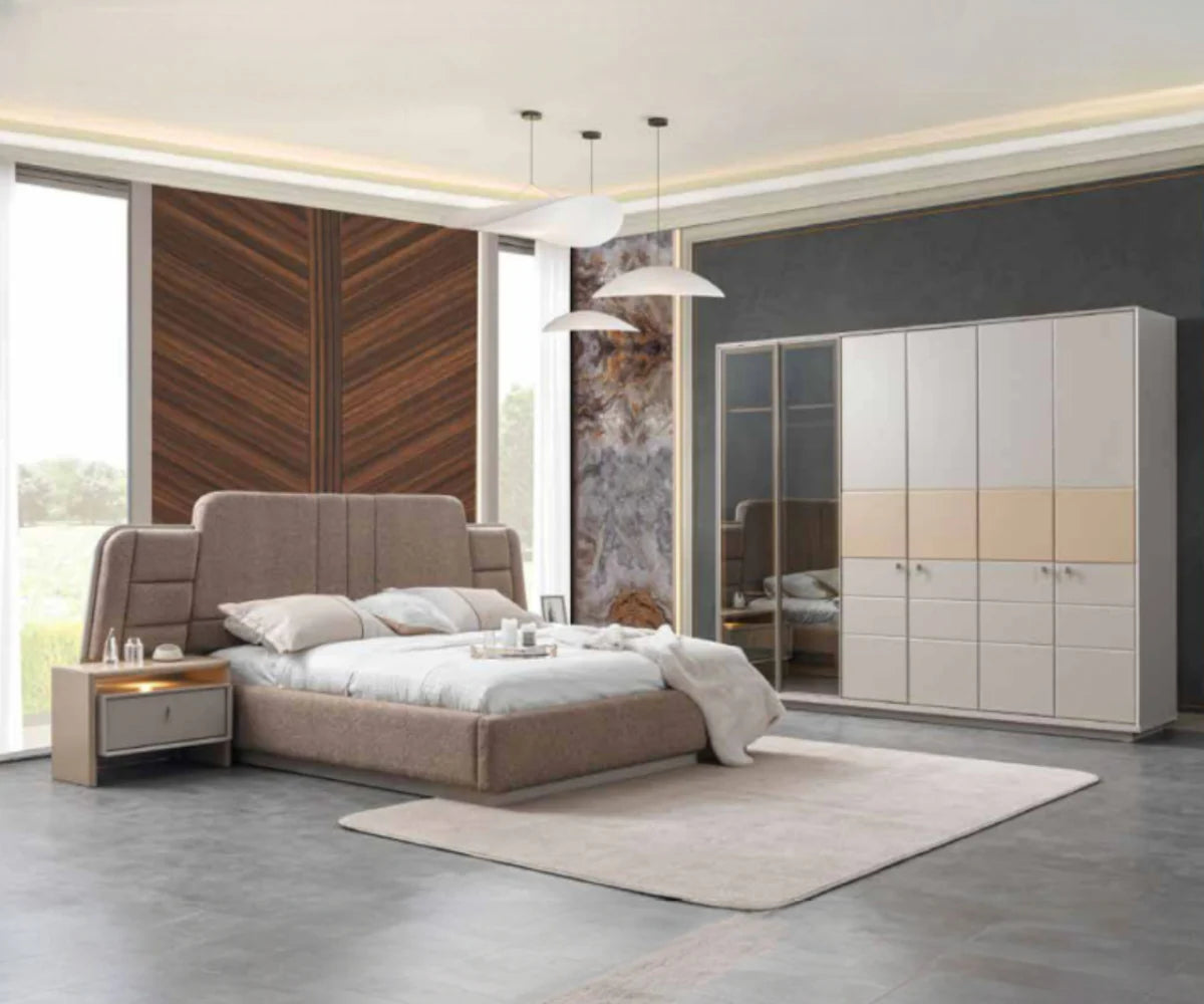 طقم غرفة نوم كوستا كينج (سرير 180×200 + طاولتان جانبيتان + خزانة ملابس + خزانة أدراج) 