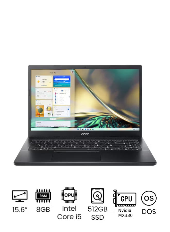 Acer Aspire 7 A715-76G Laptop – Intel Core i5-12450H, 8GB RAM, 512GB SSD, RTX 3050 4GB, 15.6" FHD