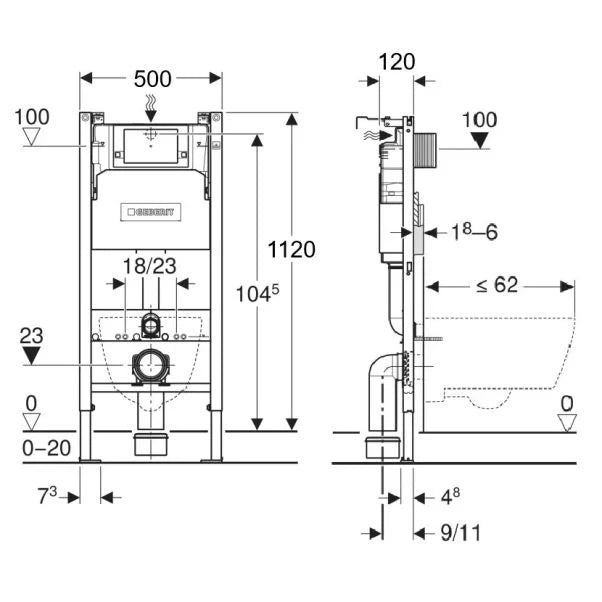 Duofix Element For Wall Hung WC With Concealed Cistern
