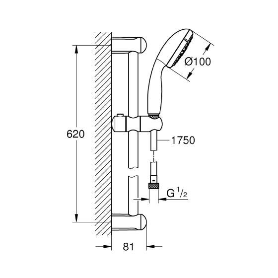 Grohe Shower Rail with Hand Shower 3-Spray and Hose 2764400D