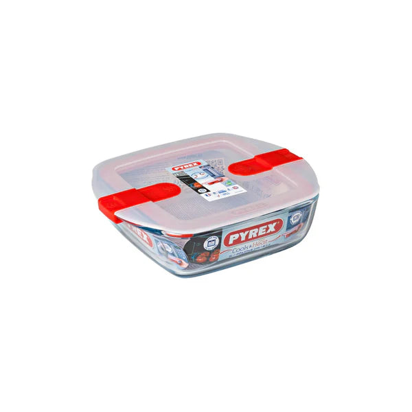 Pyrex 1L Cook & Heat Square Glass Food Container With Lid
