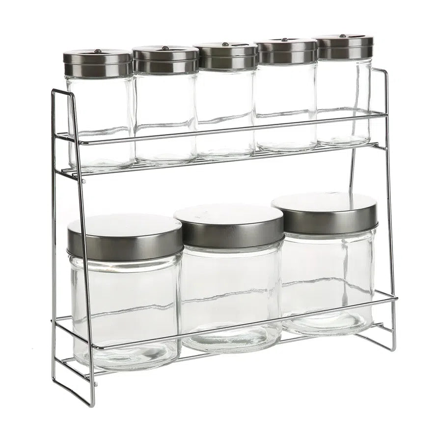 Orchid Glass Spice Jar Set W/metal Rack