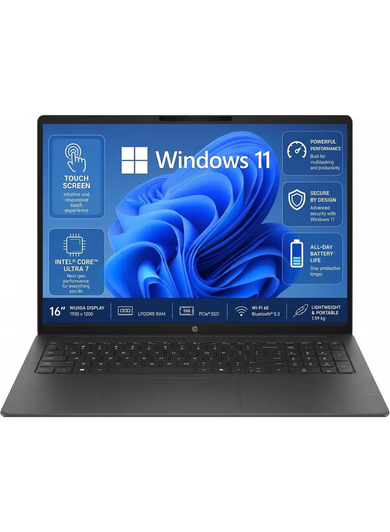 HP OmniBook 3 16-BU0007DX 16-Inch 2K Touchscreen Laptop, Intel Core Ultra 7 255U (2025), 16GB RAM, 512GB SSD, English, Mica Silver