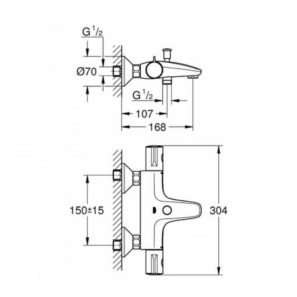 GROHE Grohtherm 800 Thermostatic Bath/Shower Mixer 1/2″