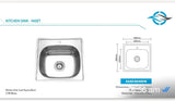 Stainless Steel Inset Kitchen Sink 480 × 480 mm
