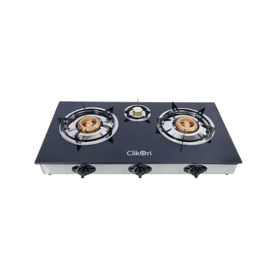CLIKON Triple Burner Glass Top Gas Stove