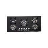 CLIKON | 5 Burner Stainless Steel Glass Top Gas Hob Premium Kitchen Cooktop