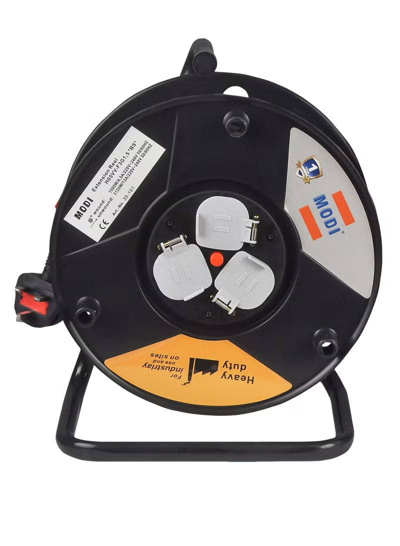 R020 MODI Heavy Duty Cable Reel 25M 3x1.5mm² MD-HWW1001 Black – Extension Cable Reel