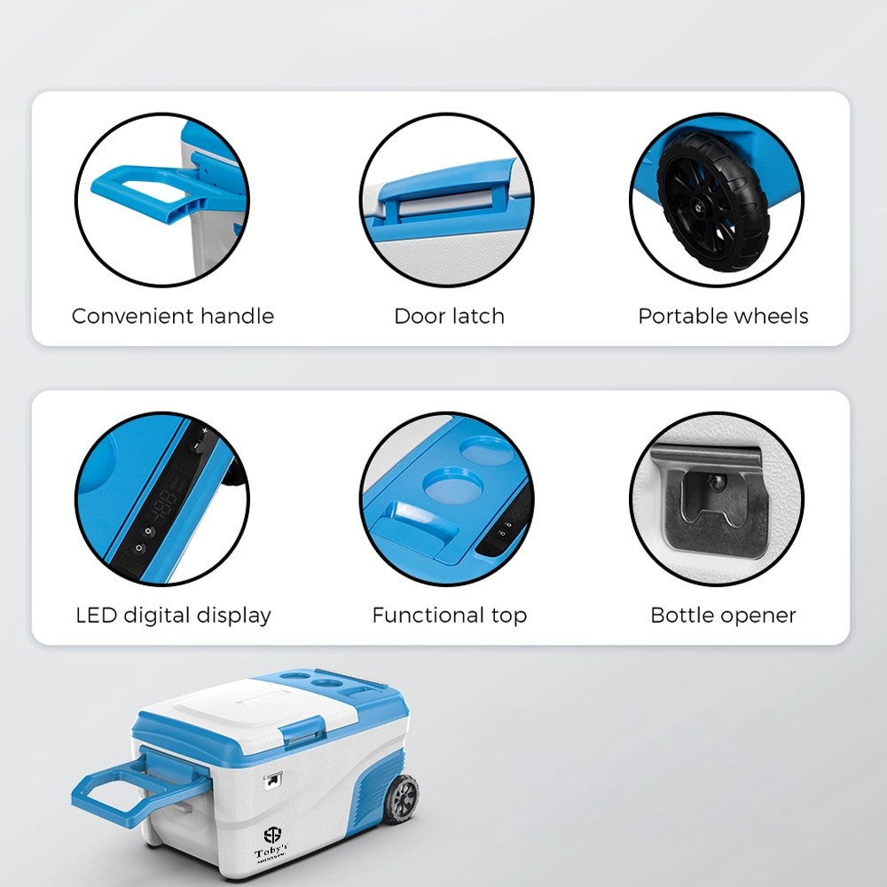TOBY’S TR-32 Rechargeable 32L Portable Car Refrigerator & Freezer with 60W Compressor, APP Control, Dual Removable Batteries, Wheels & Pull Handle
