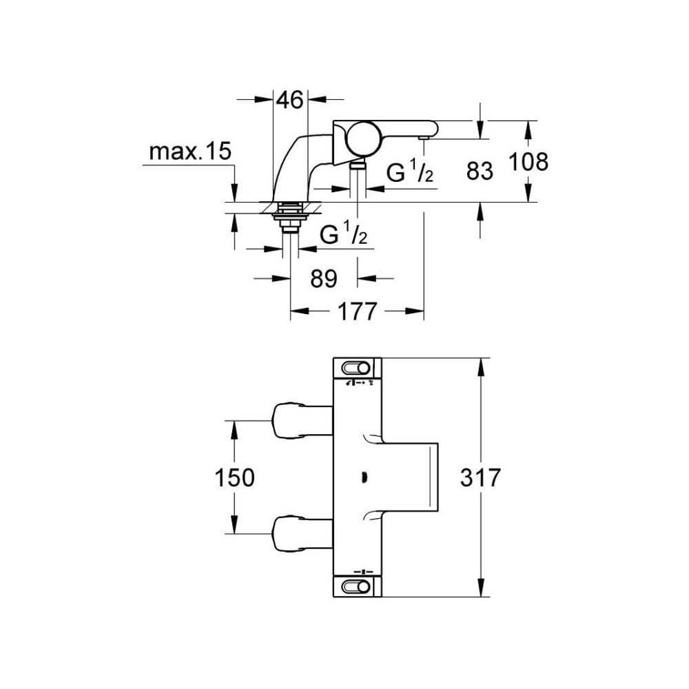 Grohe Grohtherm 2000 Deck Mounted Thermostatic Bath/Shower Mixer Tap – Chrome