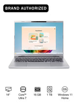 Acer Aspire A14 AI Laptop 14" WUXGA Display, Core Ultra 7-256V, 16GB RAM, 1TB SSD, Intel Arc 140V Graphics, Windows 11 Home – Pure Silver
