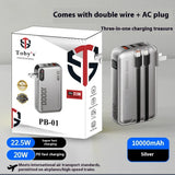 Toby’s PB-01 10000mAh Power Bank & AC Charger, 22.5W Fast Charging with Built-in Lightning & Type-C Cables