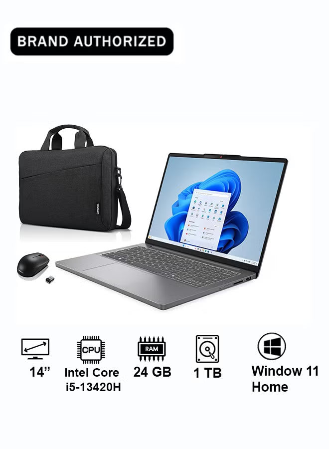 Lenovo IdeaPad Slim 3i 14 Laptop, Intel Core i5-13420H, 24GB DDR5 RAM, 1TB SSD, 14-Inch Display, Intel UHD Graphics, Windows 11 Home, English/Arabic, Mouse & Backpack Bundle