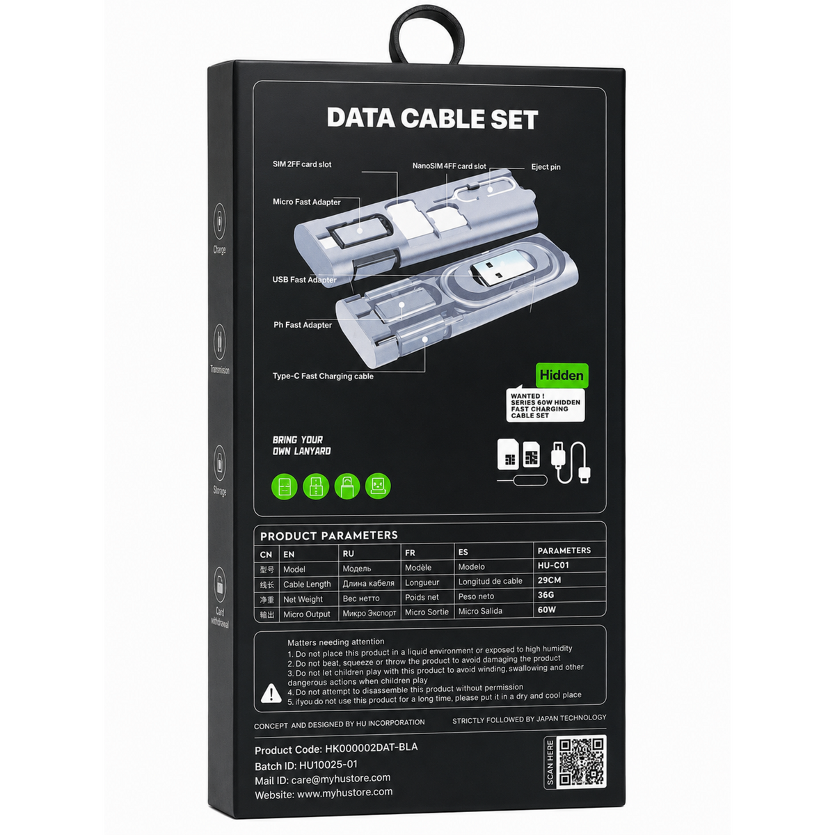 Multi-Functional Data Cable Set HAC-1057 – Multiple Interfaces Compact Charging & Data Cable