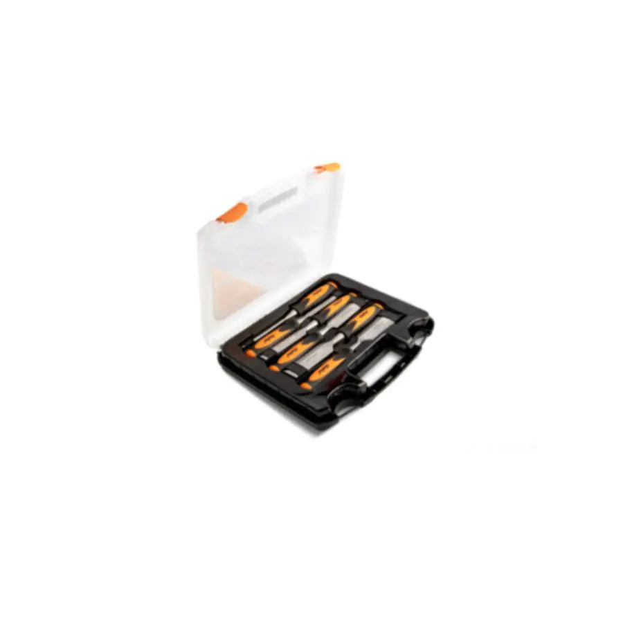 Wood Chisel 6pcs Set Chrome Carbon Steel Blade with Orange/Black Color Impact Resistan Handle & Plastic Storage Box