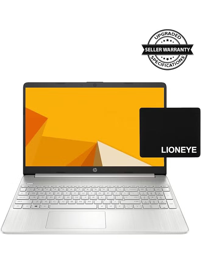 HP 15 15.6-Inch Laptop, AMD Ryzen 5 5500U, 16GB RAM, 1TB SSD, AMD Radeon R5 Graphics, Windows 11, English Keyboard, Silver, LIONEYE Bundle