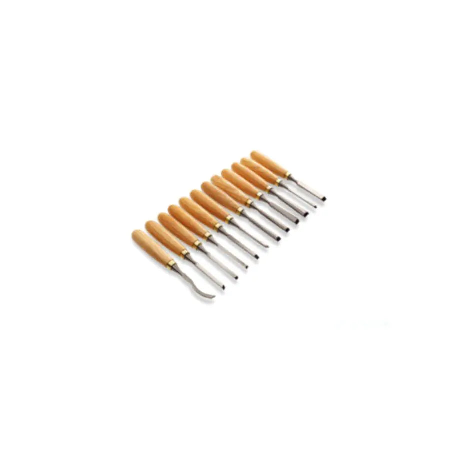 Wood Carving Chisel 12pcs Set Polished Wooden Handle With Leather Pouch