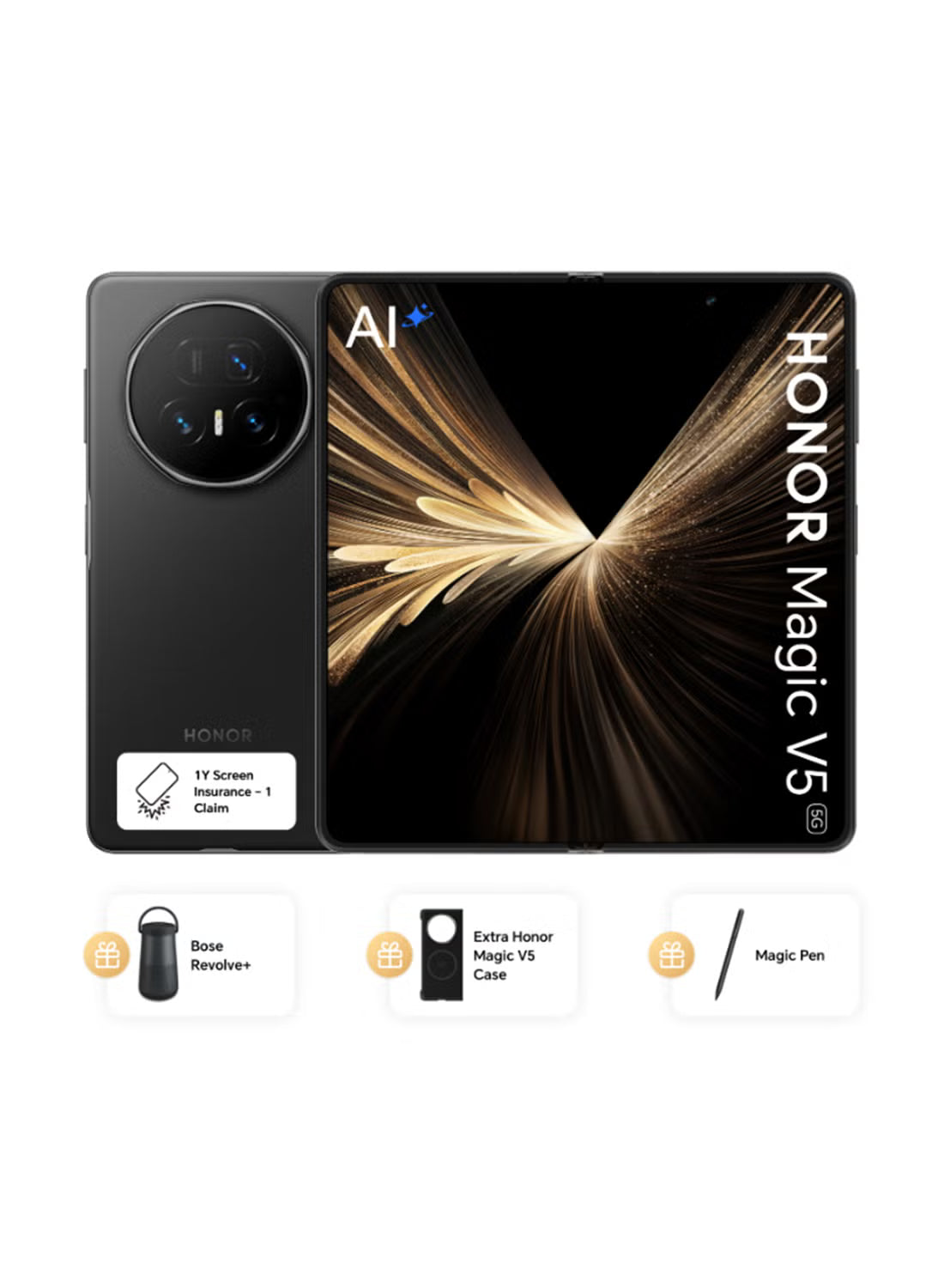 Magic V5 Dual SIM 5G Black 16GB RAM 512GB With Bose Revolve Plus Speaker+11 Magic Pen, Premium Magic V5 Case And 12 Month Screen Insurance - Middle East Version