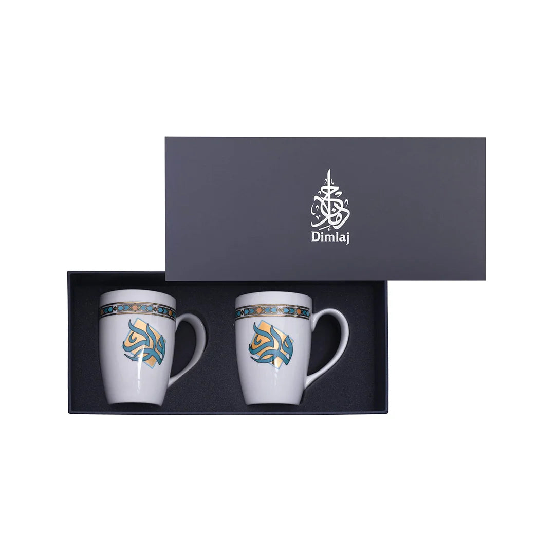 Dimlaj Wurood Set Of 2 Pieces Porcelain Mugs (Gold & Green)