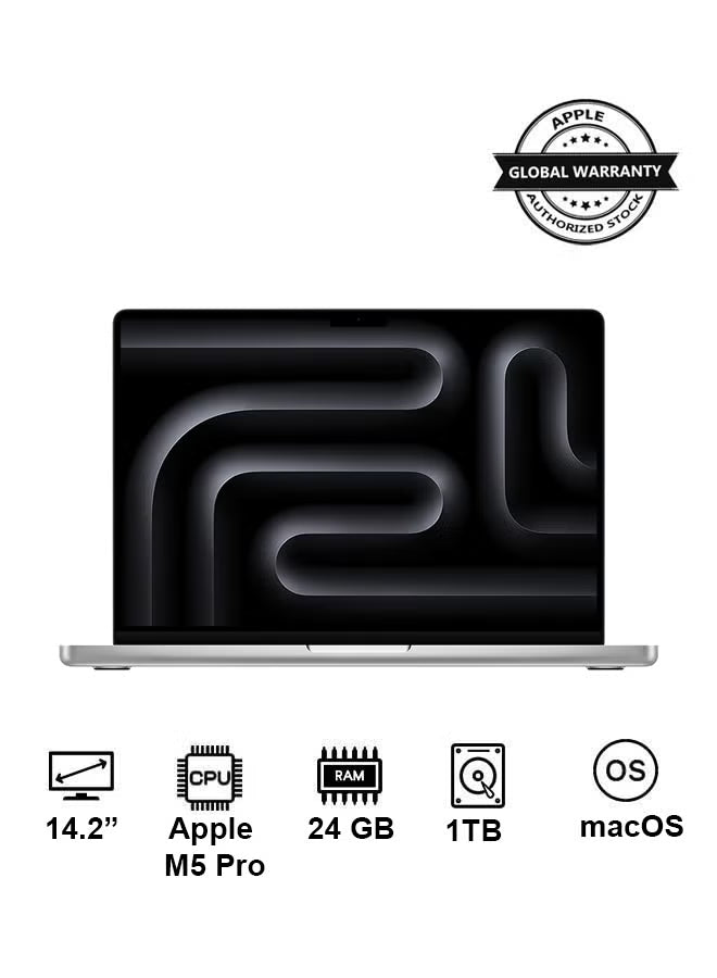 Apple MacBook Pro 14.2-inch M5 Pro, 24GB RAM, 1TB SSD – Silver (2026)