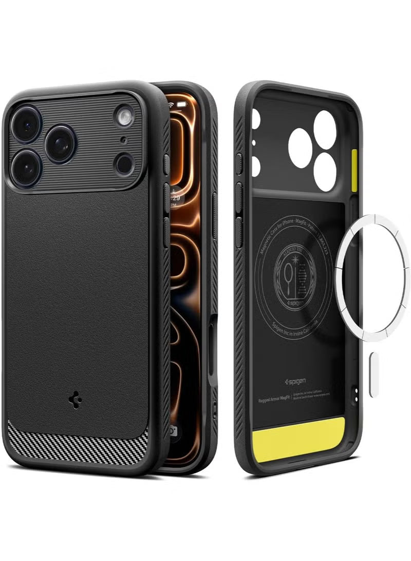 Rugged Armor MagFit iPhone 17 Pro MAX Case Cover with MagSafe and Carbon Fiber Textures (2025) - Matte Black