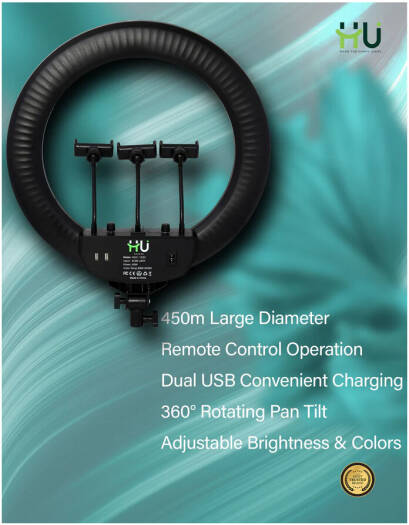 HU RGB LED Soft Ring Light 450mm HAC-1022 – Remote Control, 360° Rotation & Adjustable Color Modes