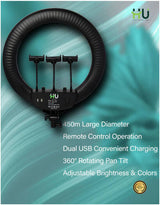HU RGB LED Soft Ring Light 450mm HAC-1022 – Remote Control, 360° Rotation & Adjustable Color Modes