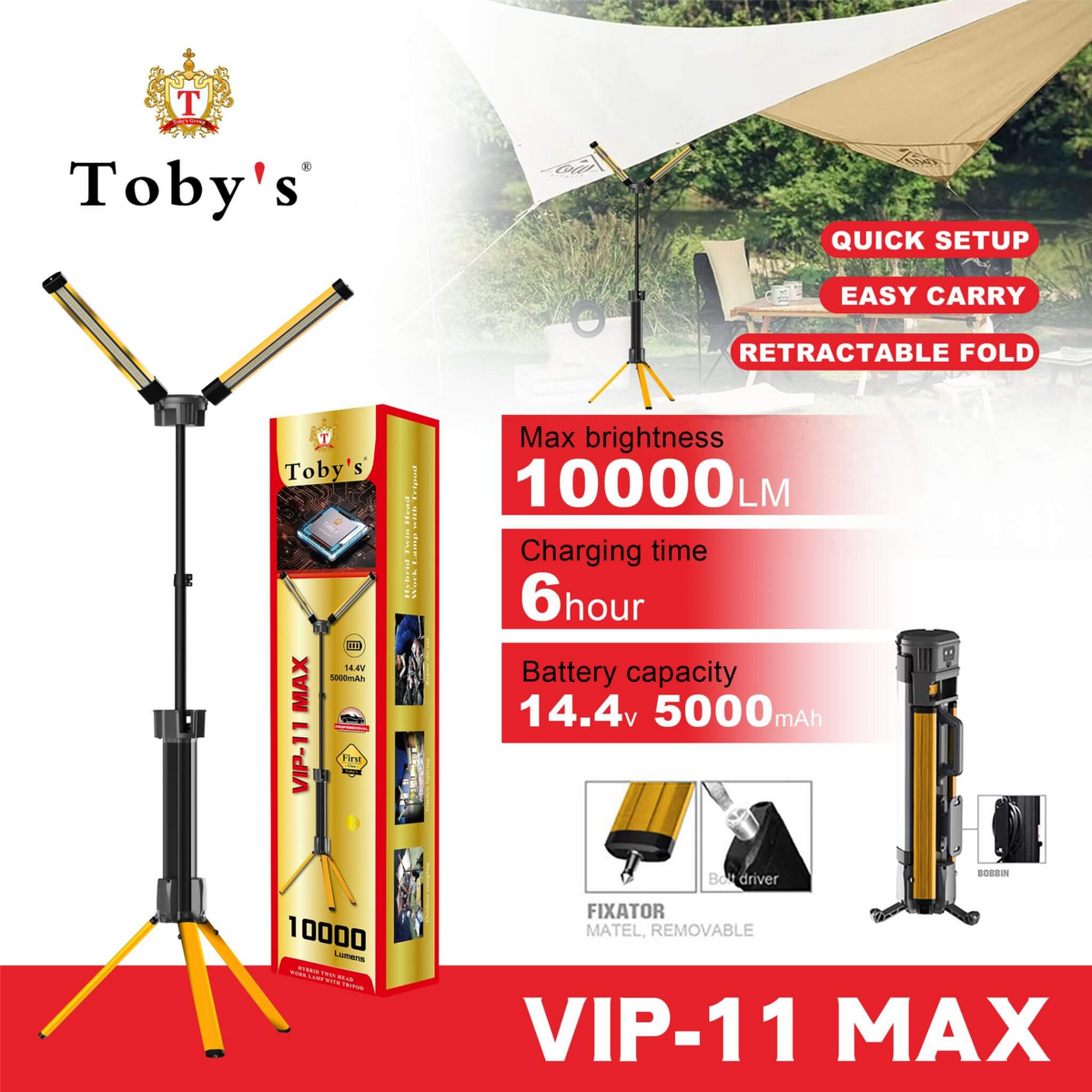 Toby’s VIP-11 MAX 4000mAh Camping Light – Portable Outdoor Party & Picnic Lamp