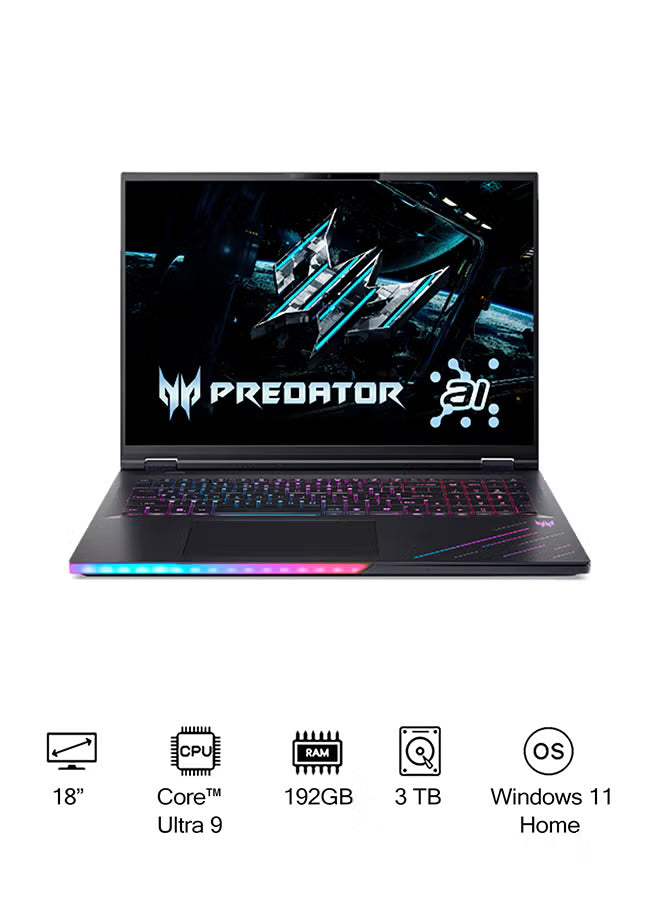 Acer Predator Helios PH18 18-Inch WQXGA Gaming Laptop, Core Ultra 9-275HX, 192GB RAM, 3TB SSD, RTX 5090 24GB, Windows 11 Pro