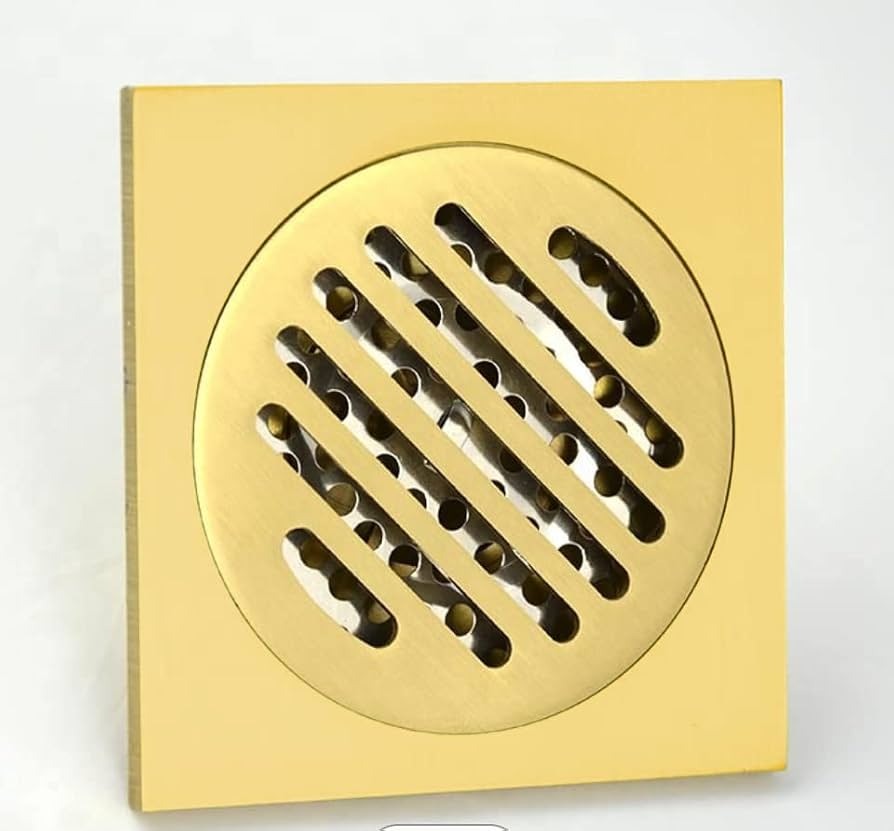 15×15 cm Square Floor Drain with 4-Inch Outlet – Gold Finish