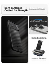 Enzo Aramid T MagFit iPhone 17 Pro MAX Case with [Camera Control Button Cover] Aramid Fiber [MagSafe] - Black | Black
