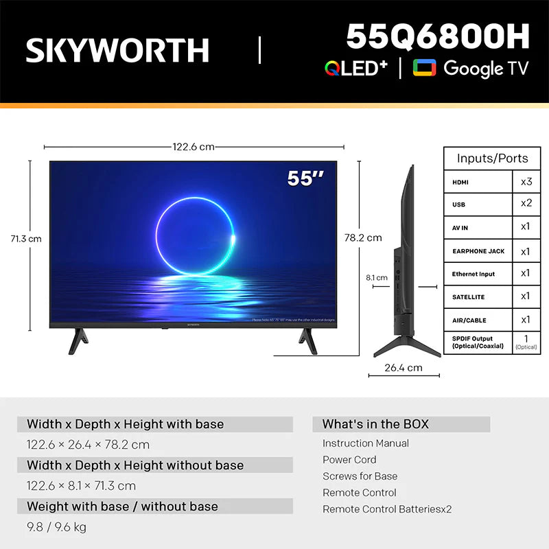 Skyworth 55'' QLED 120Hz UHD Smart Google Tv