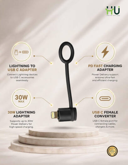 HAC-1011 Lightning Male to USB-C Female PD Fast Charging Adapter, 30W