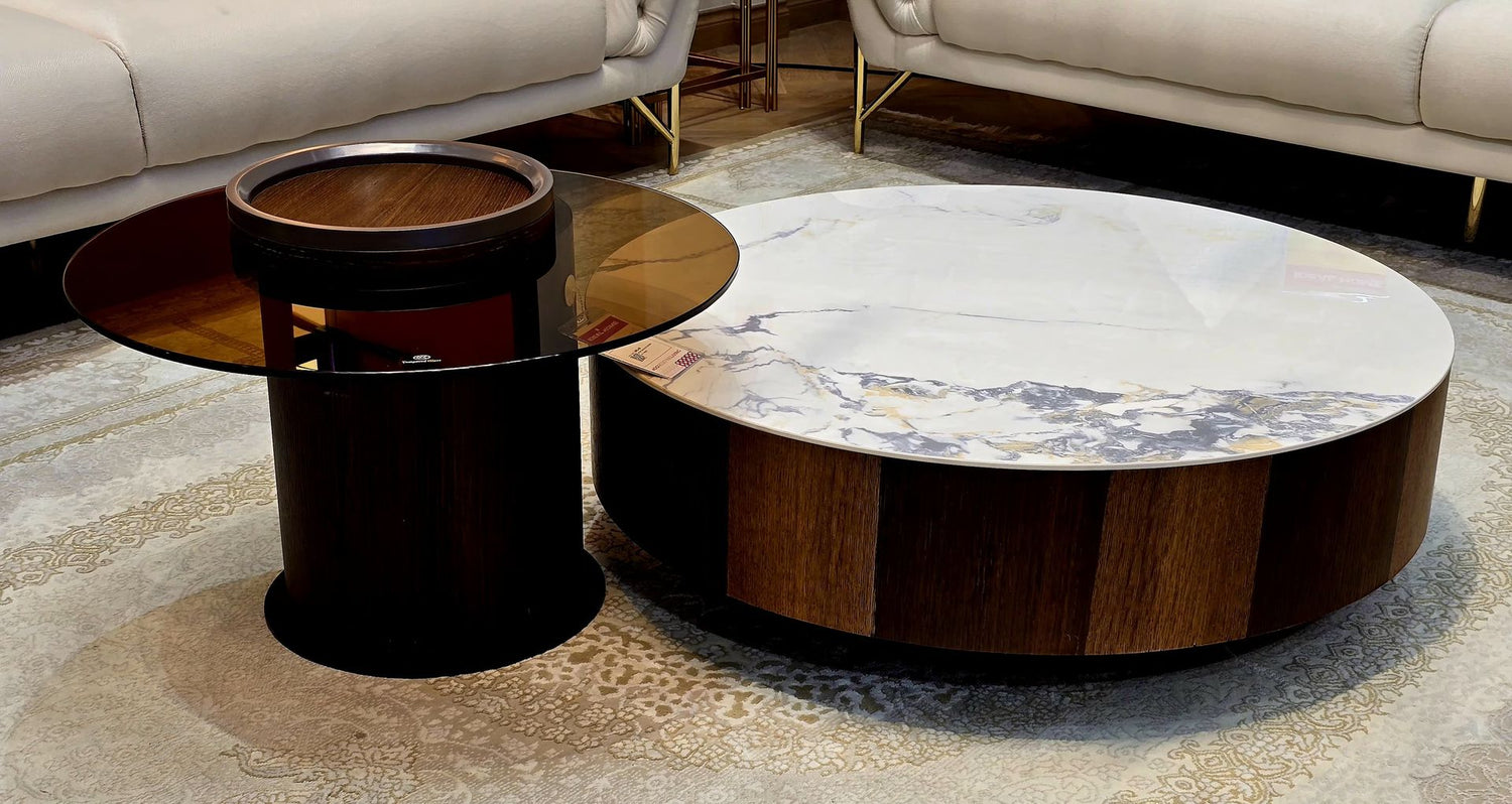 Round Marble Coffee Table With Storage - Y07# (1set-3box)