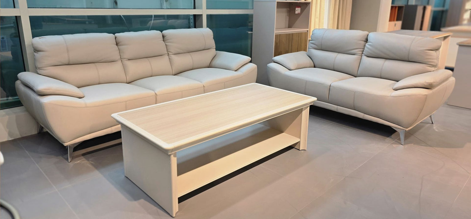 Full Leather Sofa Set (Light Grey)