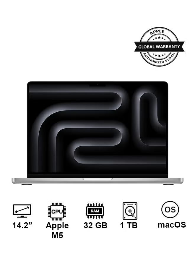 Apple MacBook Pro 14.2-inch M5, 32GB RAM, 1TB SSD – Silver (2026)