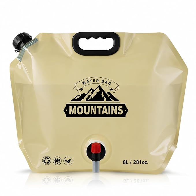 8L Collapsible Water Jug with Tap – BPA-Free Foldable Camping & Emergency Water Container, Khaki