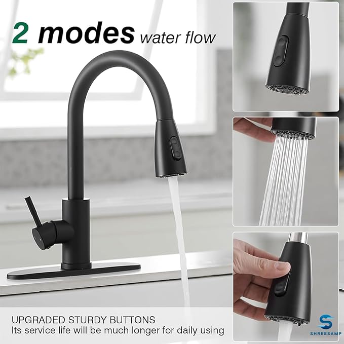 Kitchen Sink Mixer 13019B Pull-Out – 360° Rotation Black Matte Finish