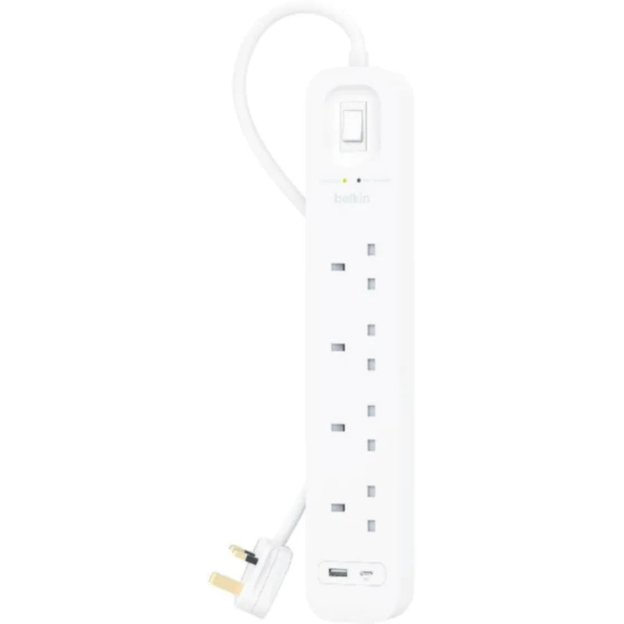 BELKIN  4-Outlet Surge Protector 18W, Usb-A & Usb-C Ports, 2M Cord