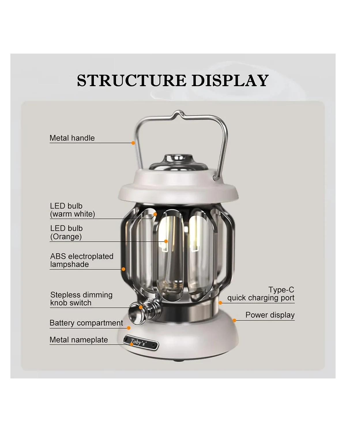 CPL-T14 Toby’s LED Camping Light – Portable Retro Atmosphere Lantern with Stepless Dimming & Rechargeable Desk Lamp
