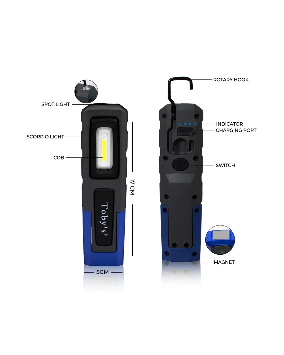 CPL-T20 Toby’s COB LED Workshop Inspection Light with Hook & Magnetic Holder – Double Power LED Camping Lamp