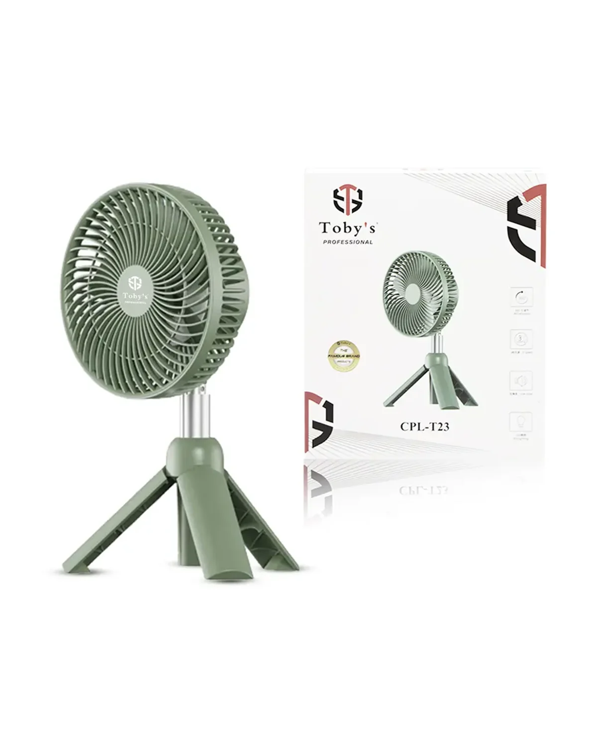 CPL-T23 Toby’s Rechargeable Portable 4000mAh Fan with LED Lantern – Adjustable Height for Home, Office & Camping