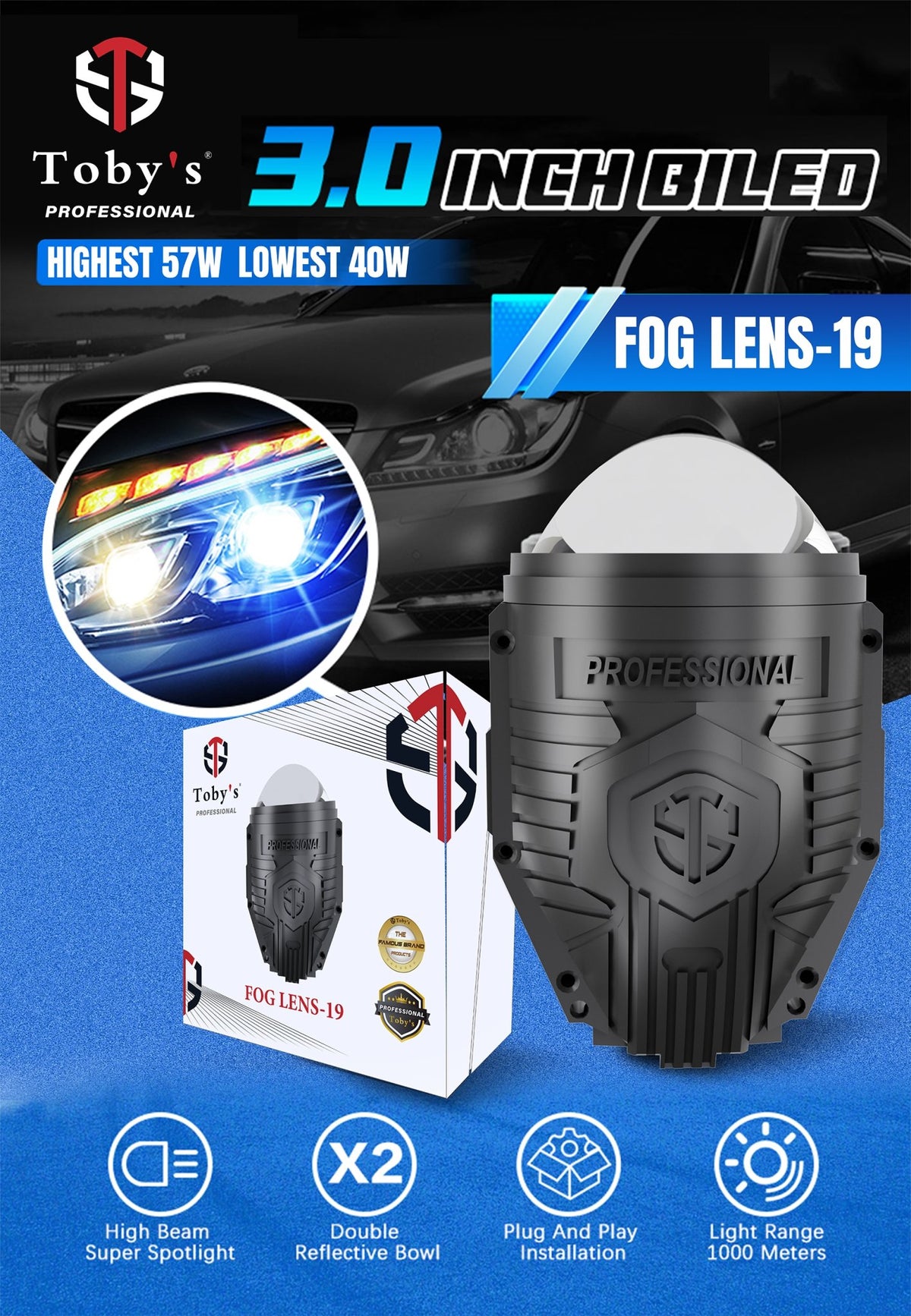 Toby’s Fog Lens-19 3.0-Inch Bi-LED Projector Fog Light