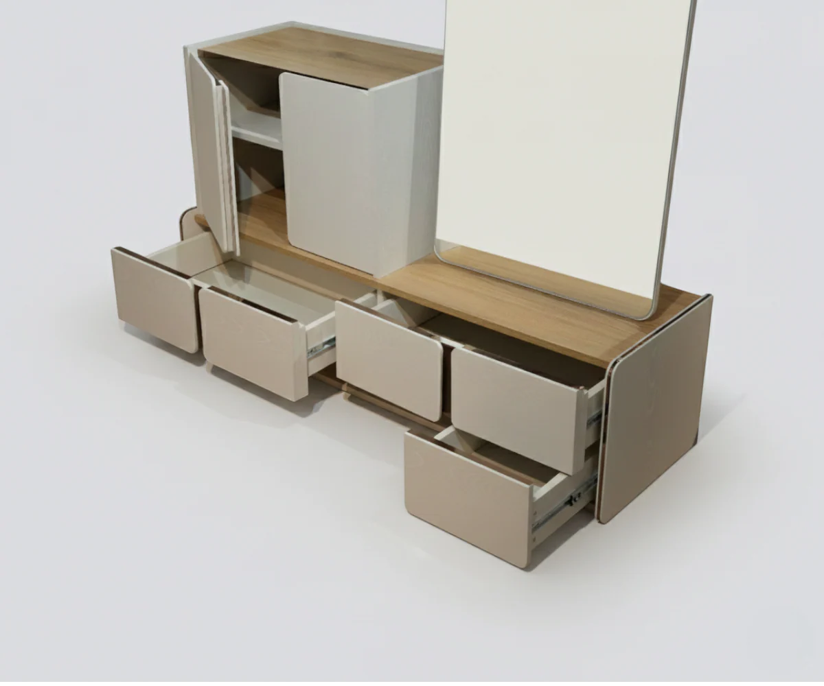 طقم غرفة نوم إزنيك مكون من 4 قطع – سرير بحجم كينج ووحدة تخزين 