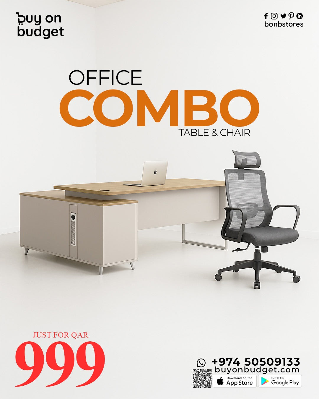 Office Combo;268A Ergonomic Office Chair + V9-018E Office Table Combo (1800×1400×750)