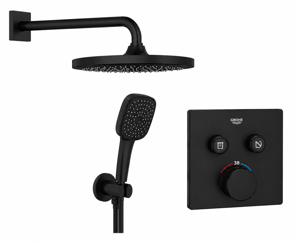 Grohe Concealed Thermostatic Shower Mixer Trim Set with Shower Arm & Hand Shower Outlet – Chrome