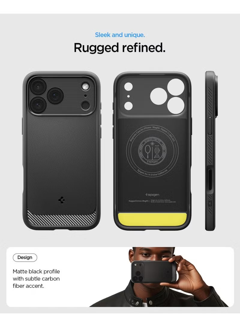 Rugged Armor MagFit iPhone 17 Pro MAX Case Cover with MagSafe and Carbon Fiber Textures (2025) - Matte Black