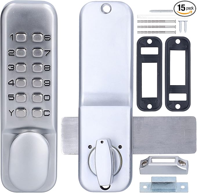 QIVINE Mechanical Keyless Door Lock, Mechanical Deadbolt Combination Keypad Lock, Anti-Theft Code Security Lock for Bidirectional Gates, Glass Doors & Wooden Doors